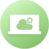 A light green circle icon with a white laptop silhouette on it. The laptop screen, reminiscent of Elementor's design simplicity, displays a cloud with a sun partially visible behind it.