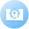 A blue circular icon with a white graphic inside. The graphic, perfect for Elementor projects, depicts a gear with a location pin and a wrench inside it, symbolizing technical service or location-based tools.