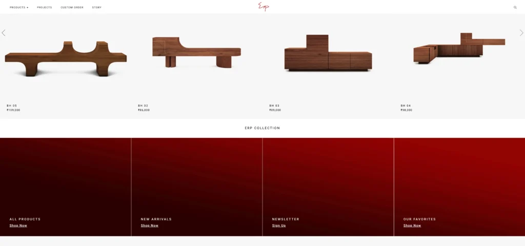 Product display section in website