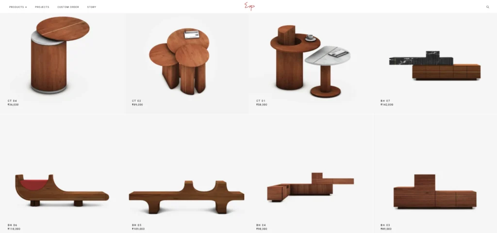 Product display section in website all products