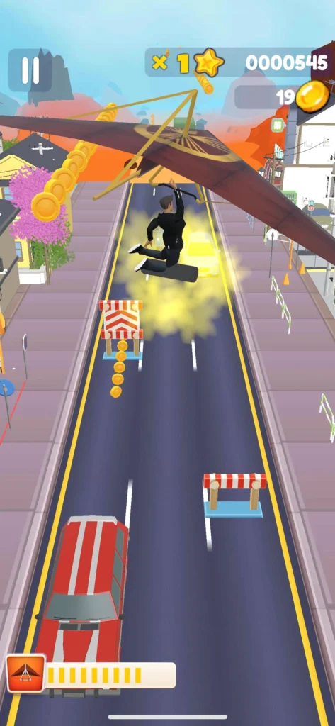 Character using power up in game- flying booster