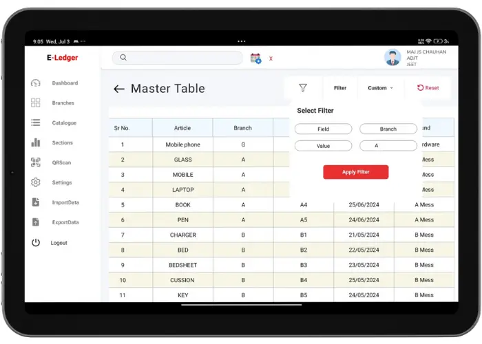 e-leger master table with filters